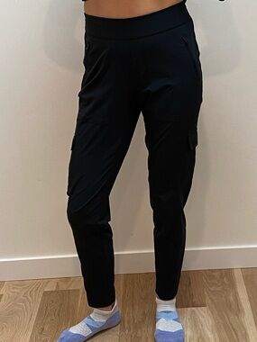 Athleta Black Cargo Joggers with Zippered Pockets